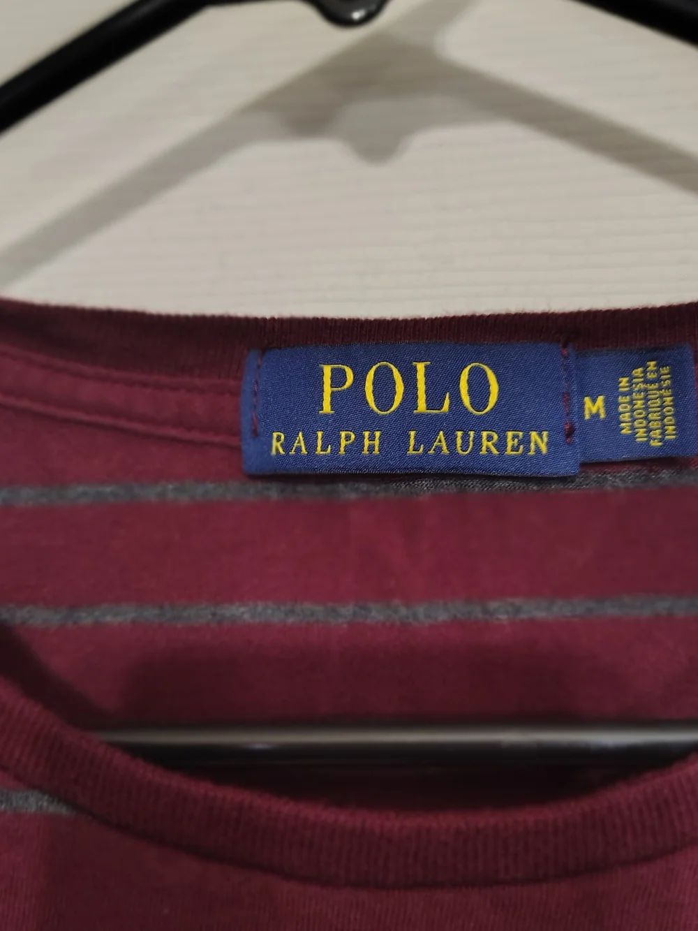 Polo Ralph Lauren Mens Crew Neck Striped T-Shirt Burgundy Gray Logo Size M Prep